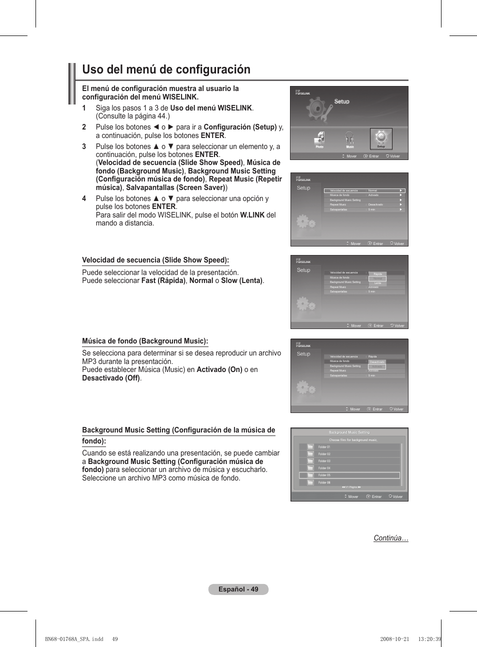 Uso del menú de configuración, Español - 4 | Samsung PS58A656T1F User Manual | Page 364 / 567