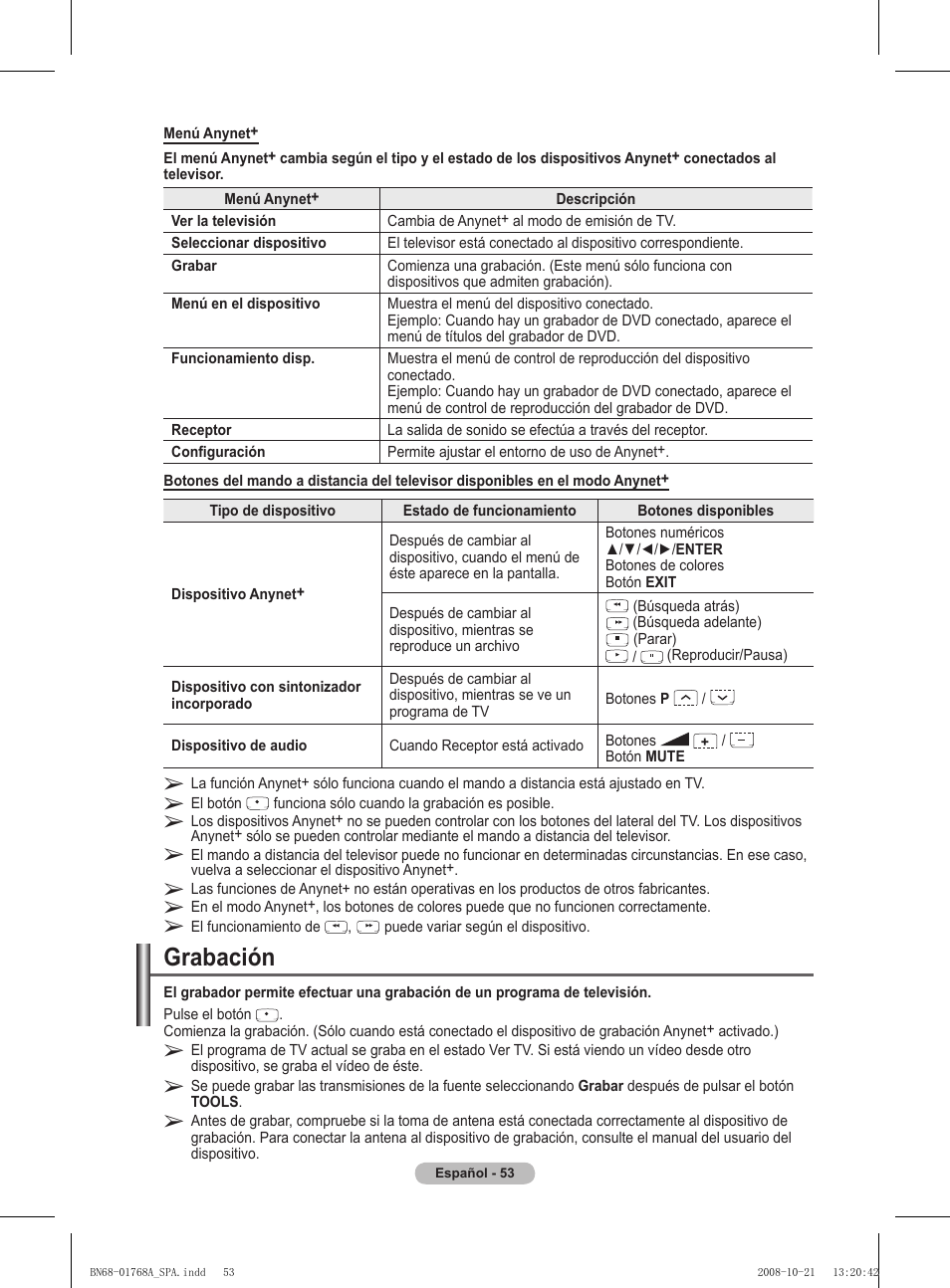 Grabación | Samsung PS58A656T1F User Manual | Page 368 / 567