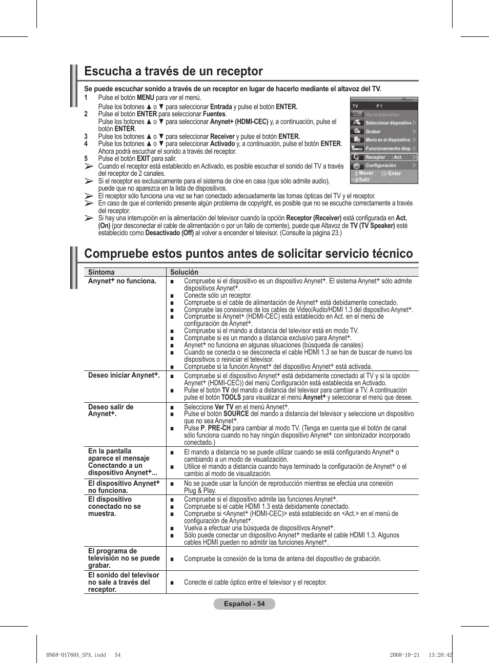 Escucha a través de un receptor | Samsung PS58A656T1F User Manual | Page 369 / 567