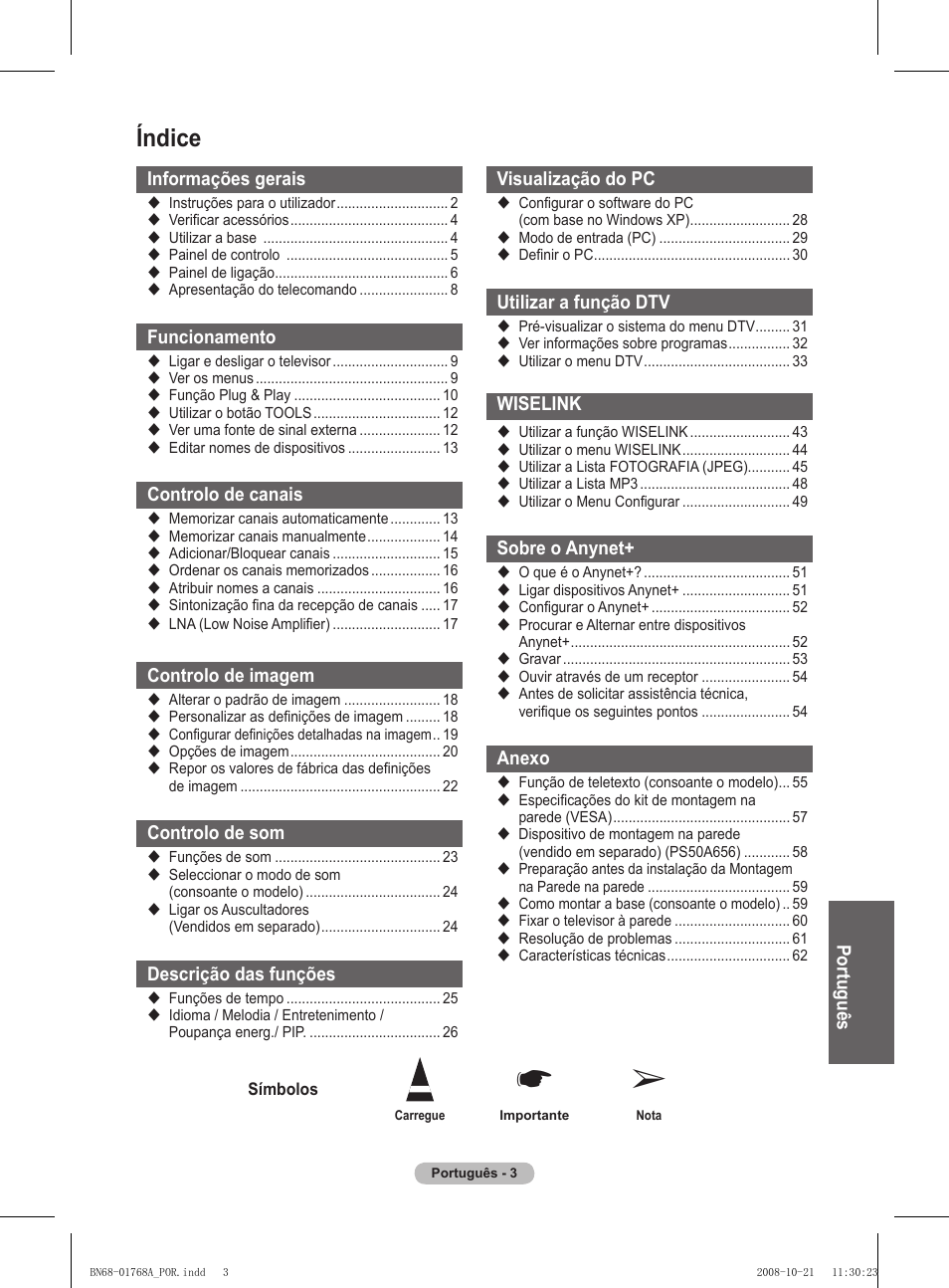 Índice | Samsung PS58A656T1F User Manual | Page 380 / 567