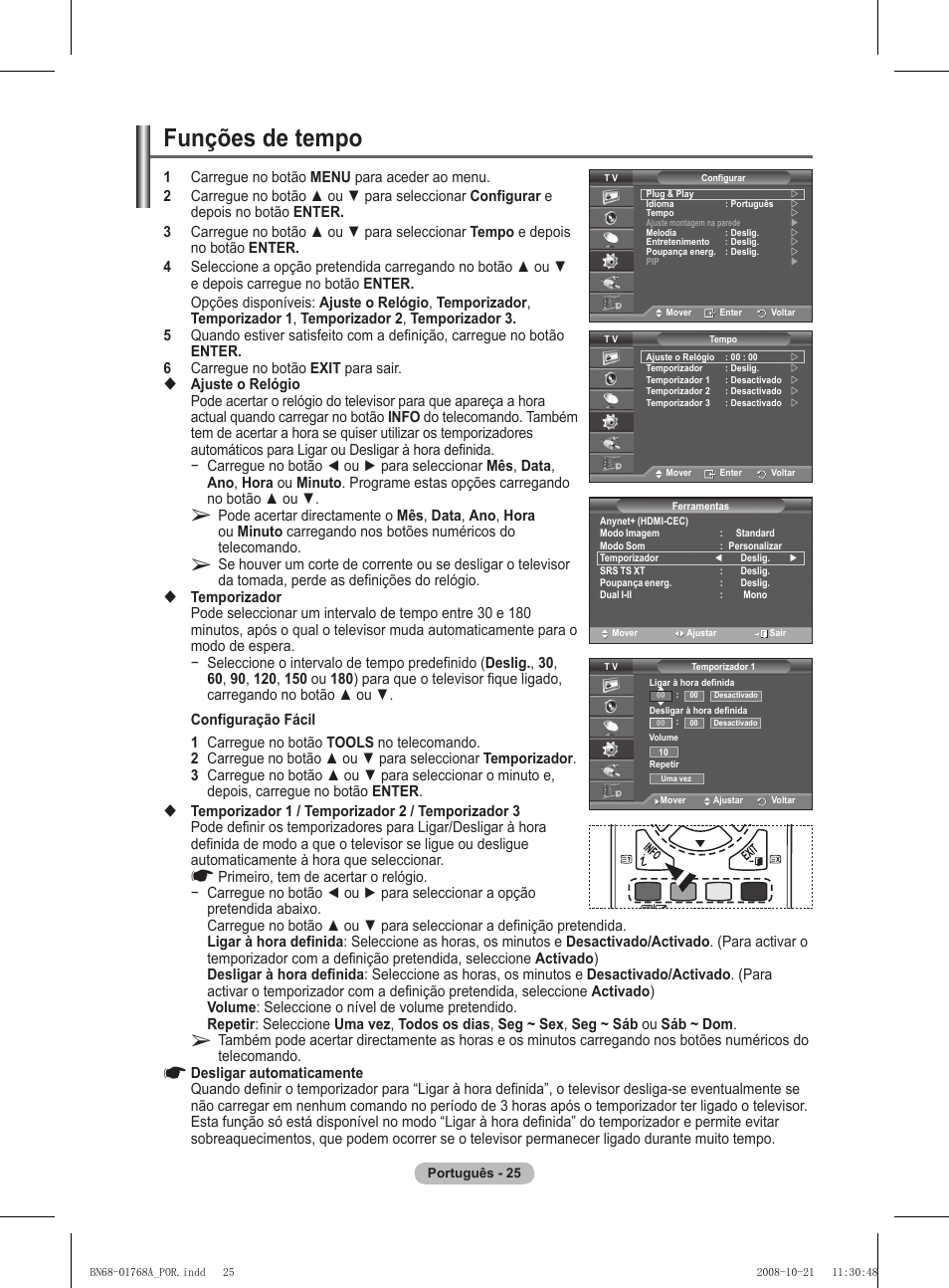 Funções de tempo | Samsung PS58A656T1F User Manual | Page 402 / 567