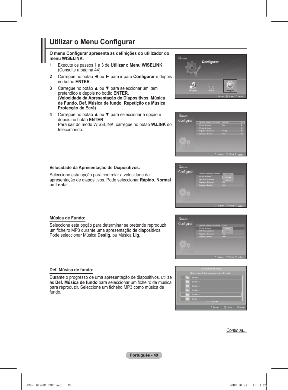 Utilizar o menu configurar, Português - 4 | Samsung PS58A656T1F User Manual | Page 426 / 567