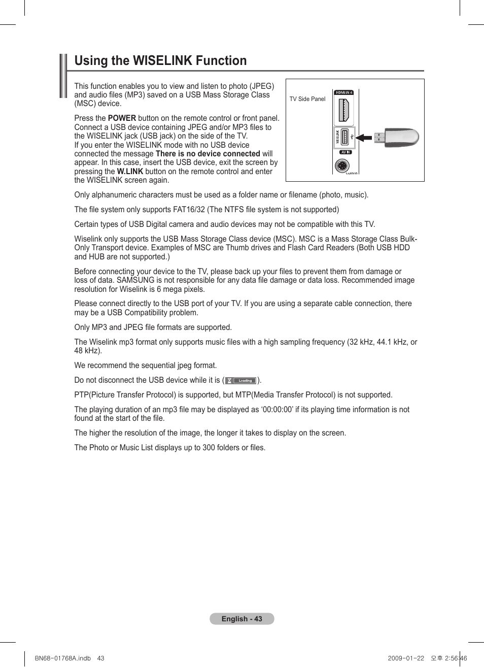 Using the wiselink function | Samsung PS58A656T1F User Manual | Page 43 / 567