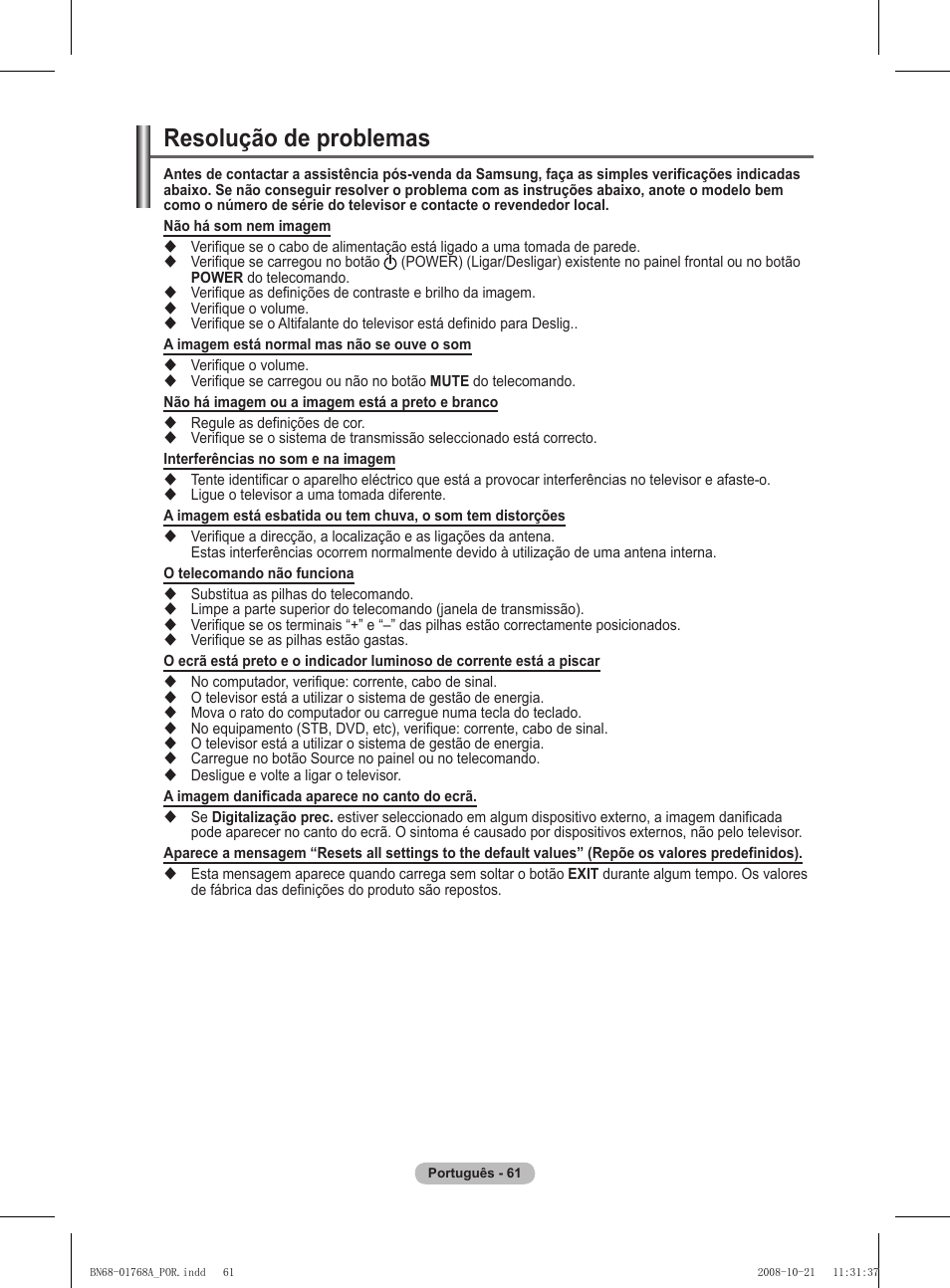 Resolução de problemas | Samsung PS58A656T1F User Manual | Page 438 / 567