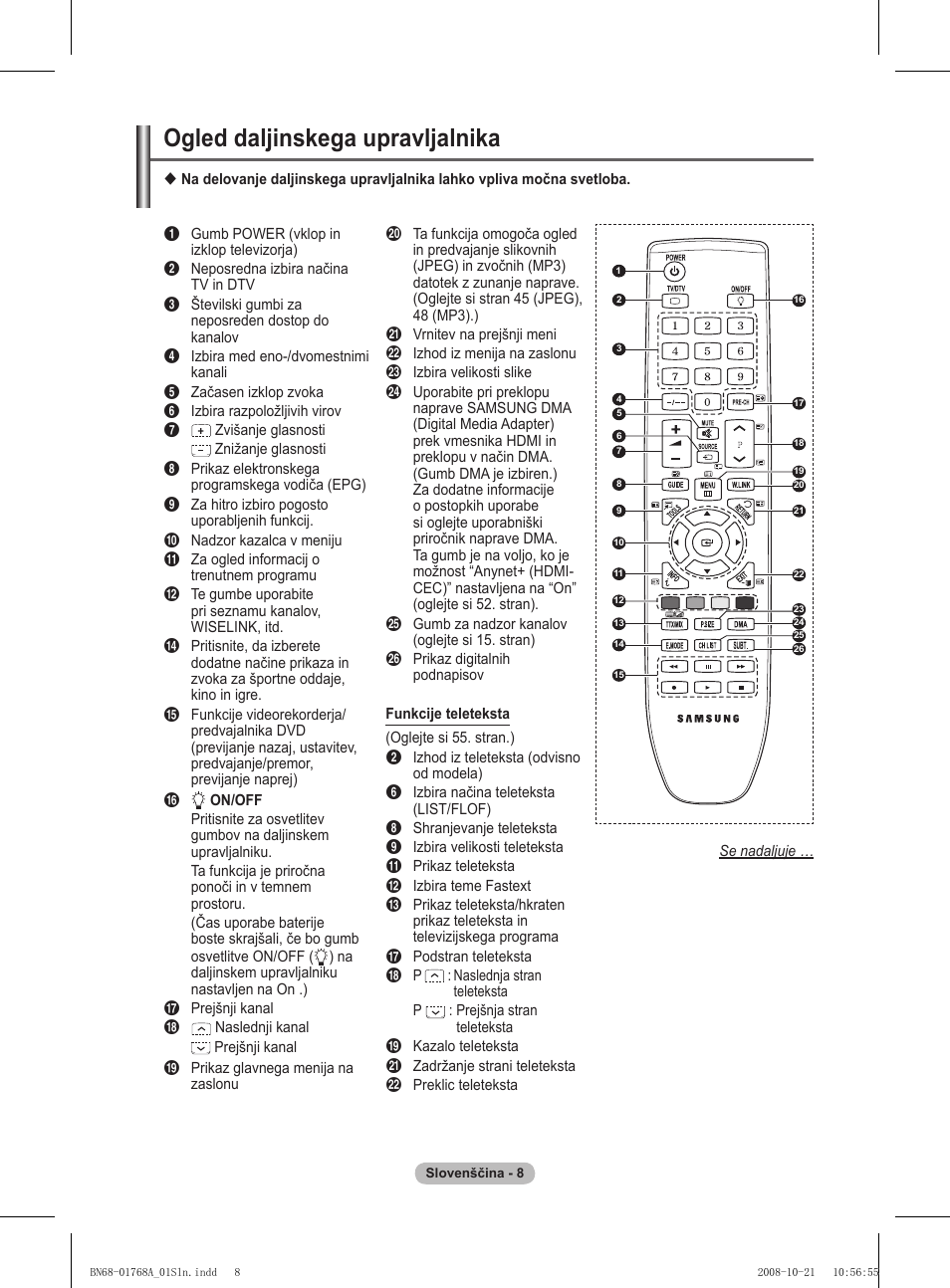 Ogled daljinskega upravljalnika | Samsung PS58A656T1F User Manual | Page 448 / 567