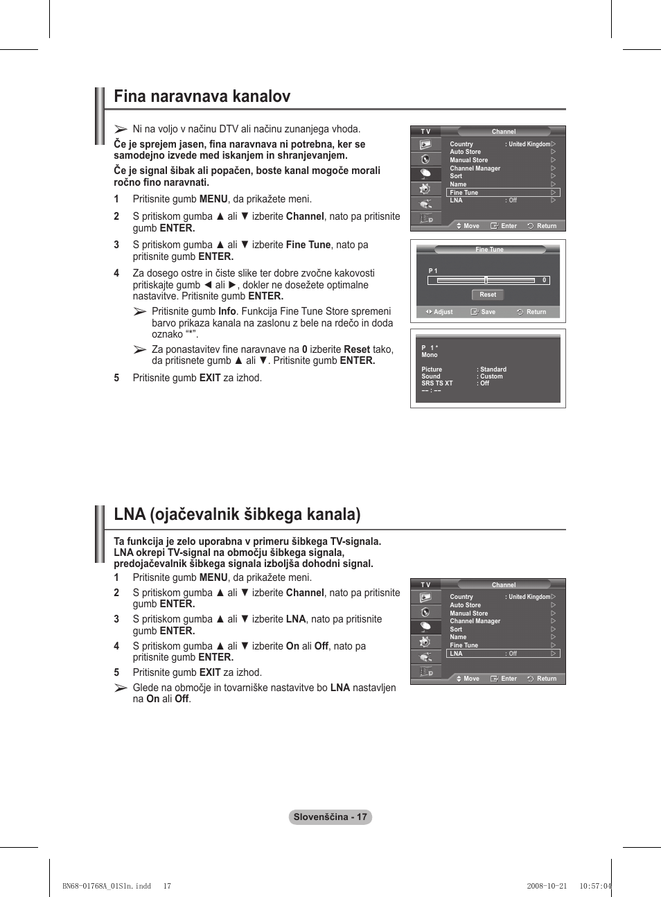 Fina naravnava kanalov, Lna (ojačevalnik šibkega kanala) | Samsung PS58A656T1F User Manual | Page 457 / 567