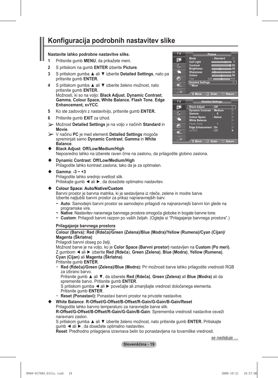 Konfiguracija podrobnih nastavitev slike | Samsung PS58A656T1F User Manual | Page 459 / 567