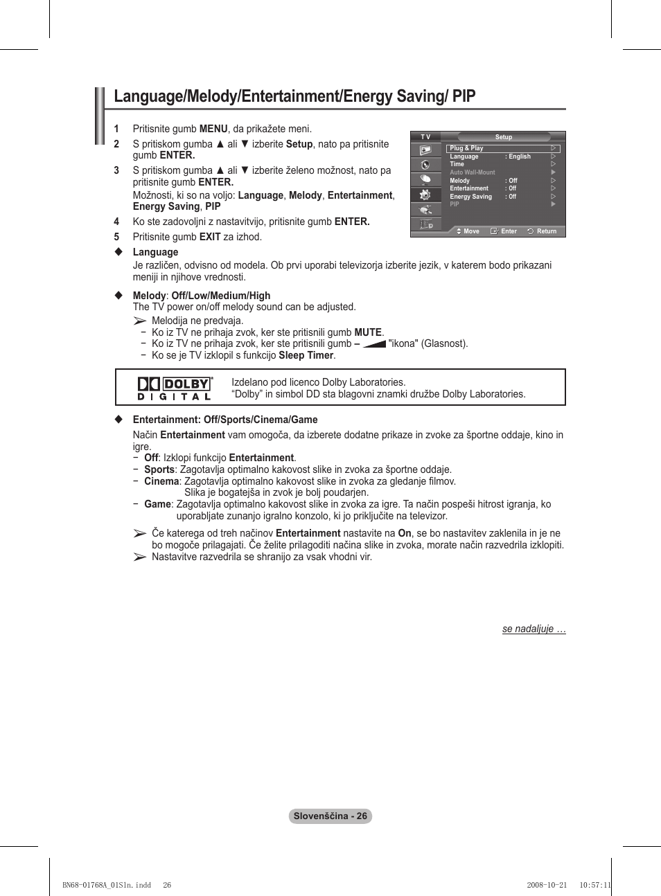Language/melody/entertainment/energy saving/ pip | Samsung PS58A656T1F User Manual | Page 466 / 567