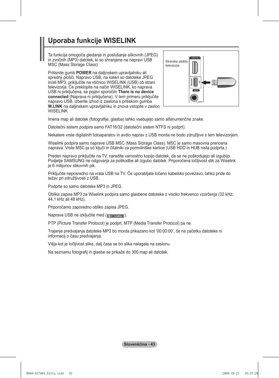 Uporaba funkcije wiselink | Samsung PS58A656T1F User Manual | Page 483 / 567