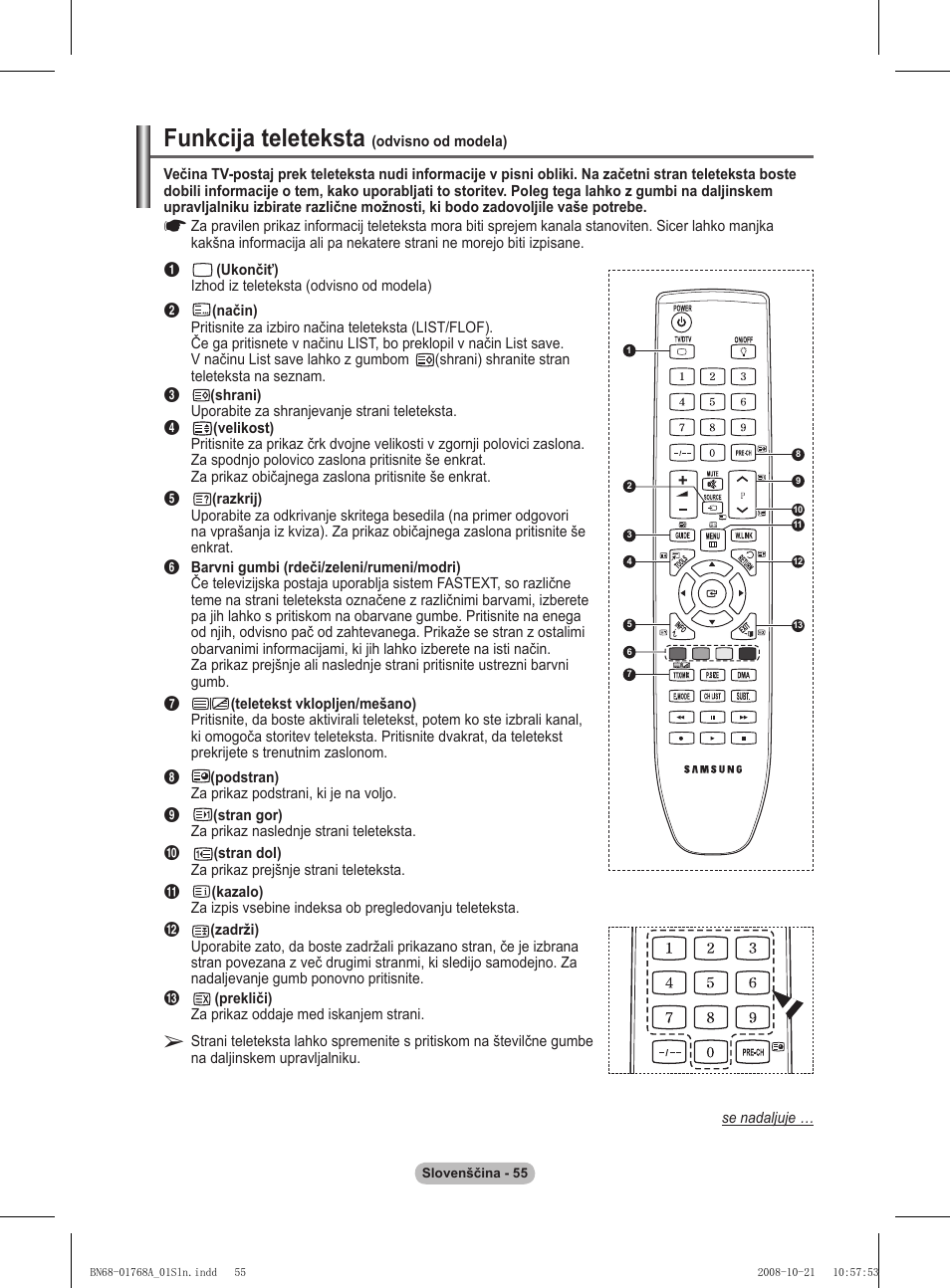 Funkcija teleteksta | Samsung PS58A656T1F User Manual | Page 495 / 567