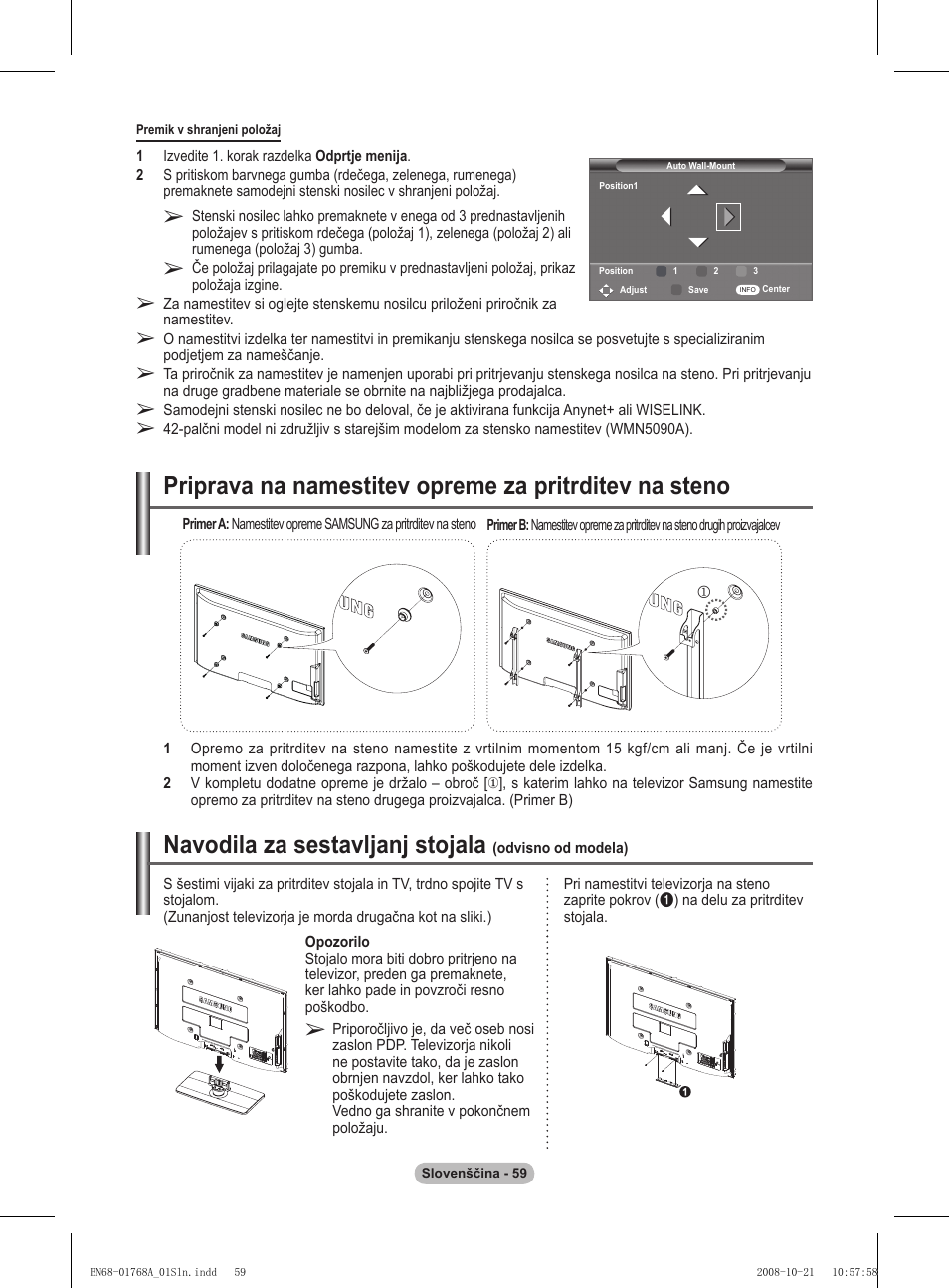Navodila za sestavljanj stojala | Samsung PS58A656T1F User Manual | Page 499 / 567