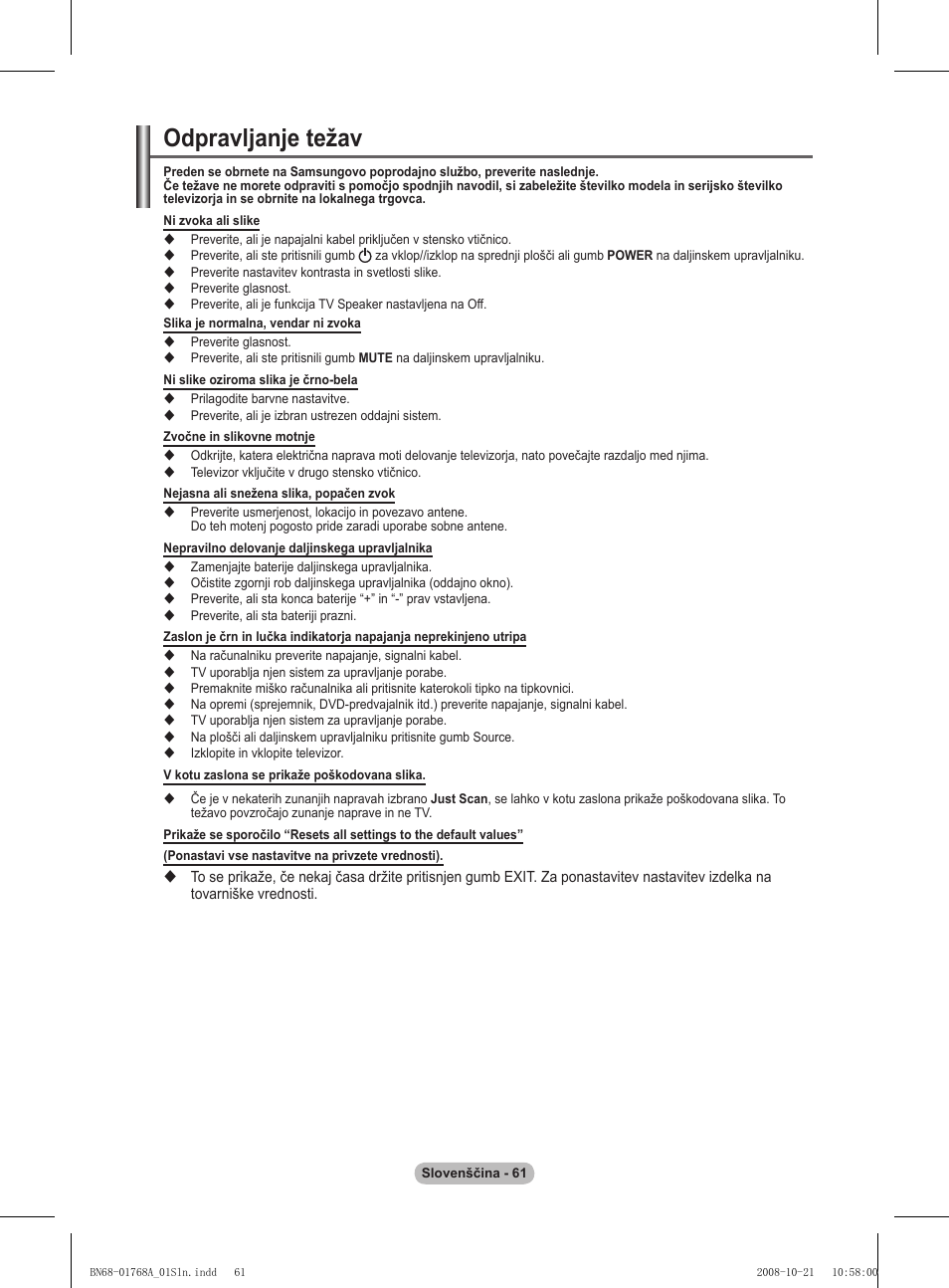 Odpravljanje težav | Samsung PS58A656T1F User Manual | Page 501 / 567