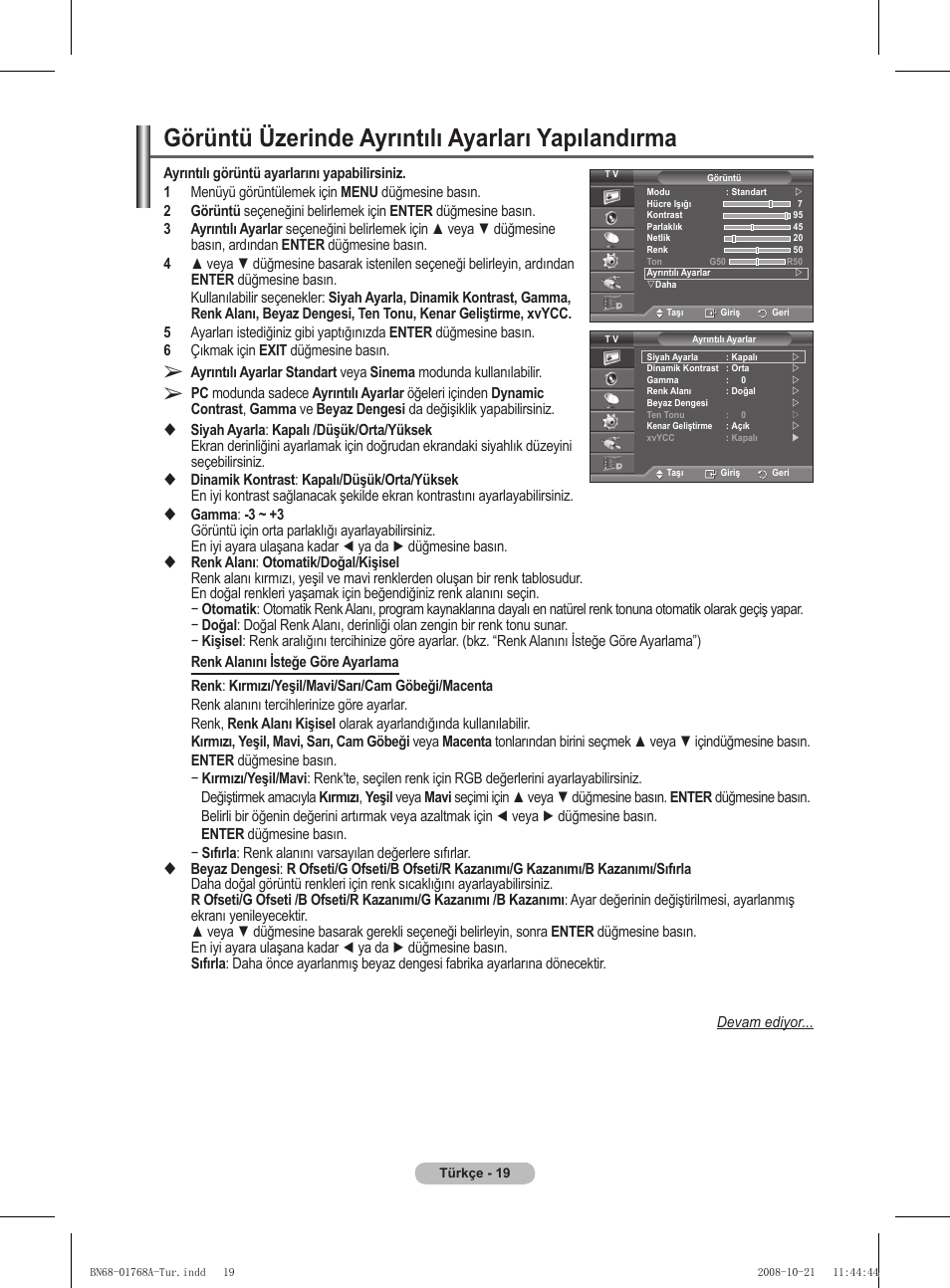 Görüntü üzerinde ayrıntılı ayarları yapılandırma | Samsung PS58A656T1F User Manual | Page 522 / 567