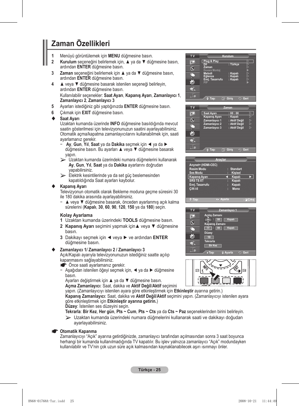 Zaman özellikleri | Samsung PS58A656T1F User Manual | Page 528 / 567