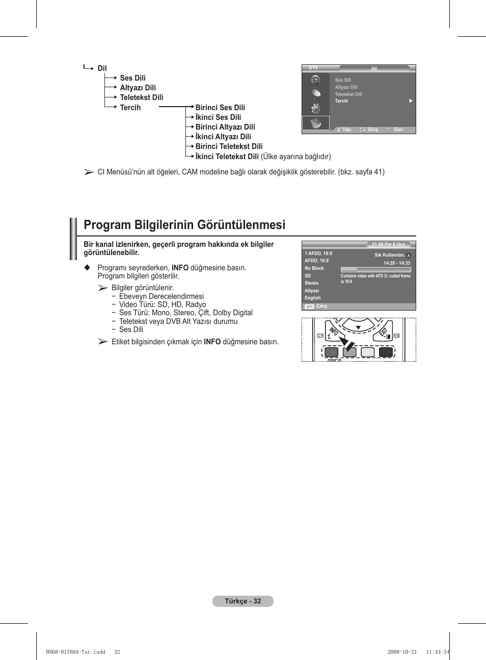 Program bilgilerinin görüntülenmesi | Samsung PS58A656T1F User Manual | Page 535 / 567