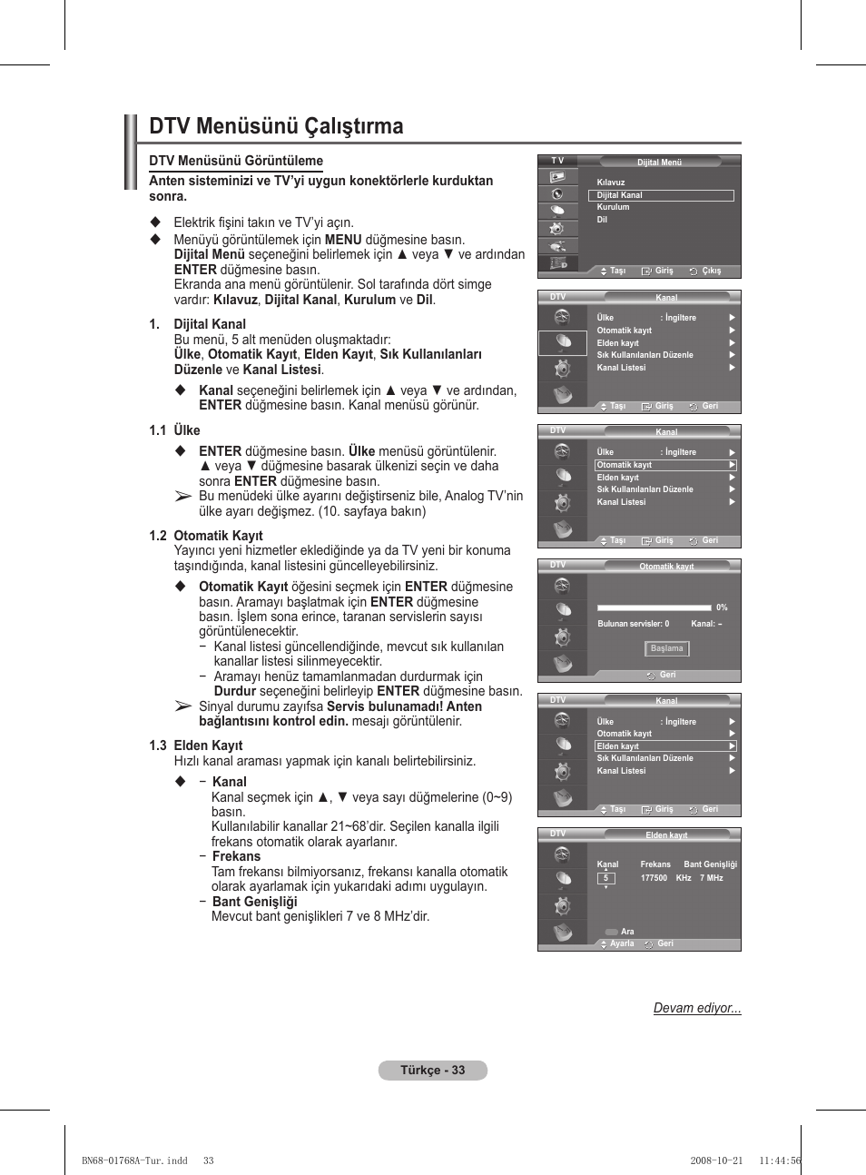Dtv menüsünü çalıştırma | Samsung PS58A656T1F User Manual | Page 536 / 567