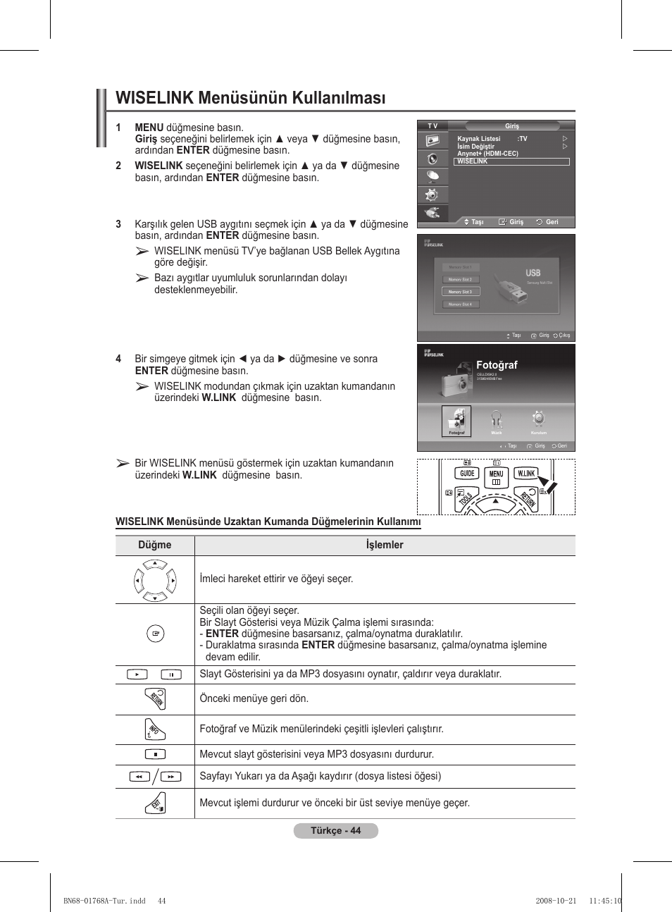 Wiselink menüsünün kullanılması | Samsung PS58A656T1F User Manual | Page 547 / 567