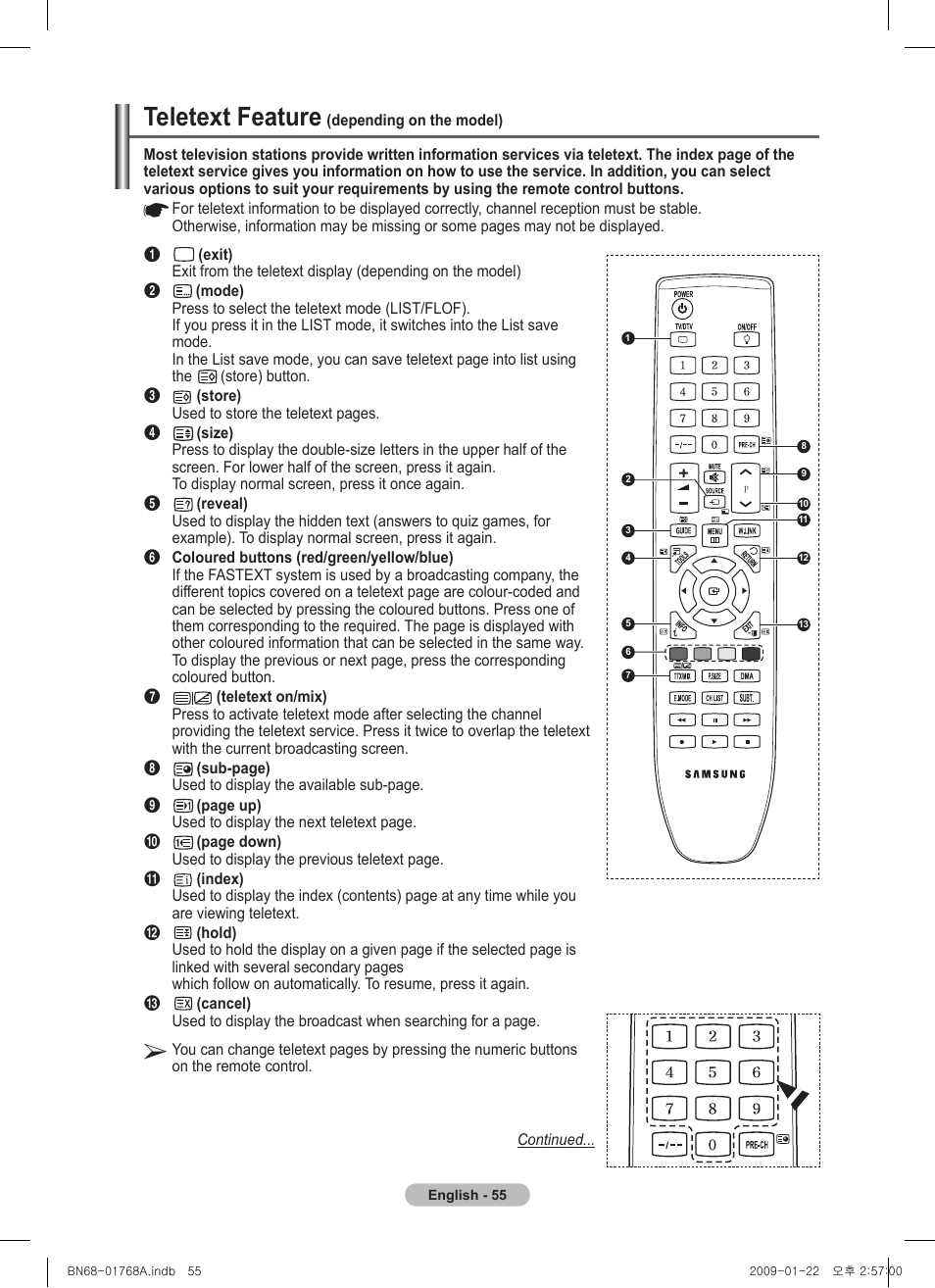 Teletext feature | Samsung PS58A656T1F User Manual | Page 55 / 567