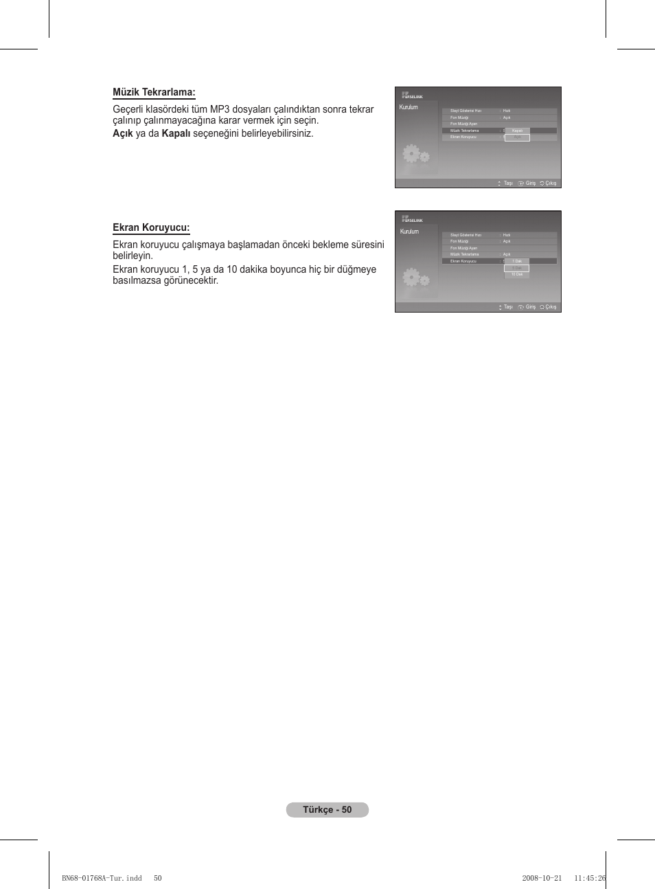 Türkçe - 50 | Samsung PS58A656T1F User Manual | Page 553 / 567