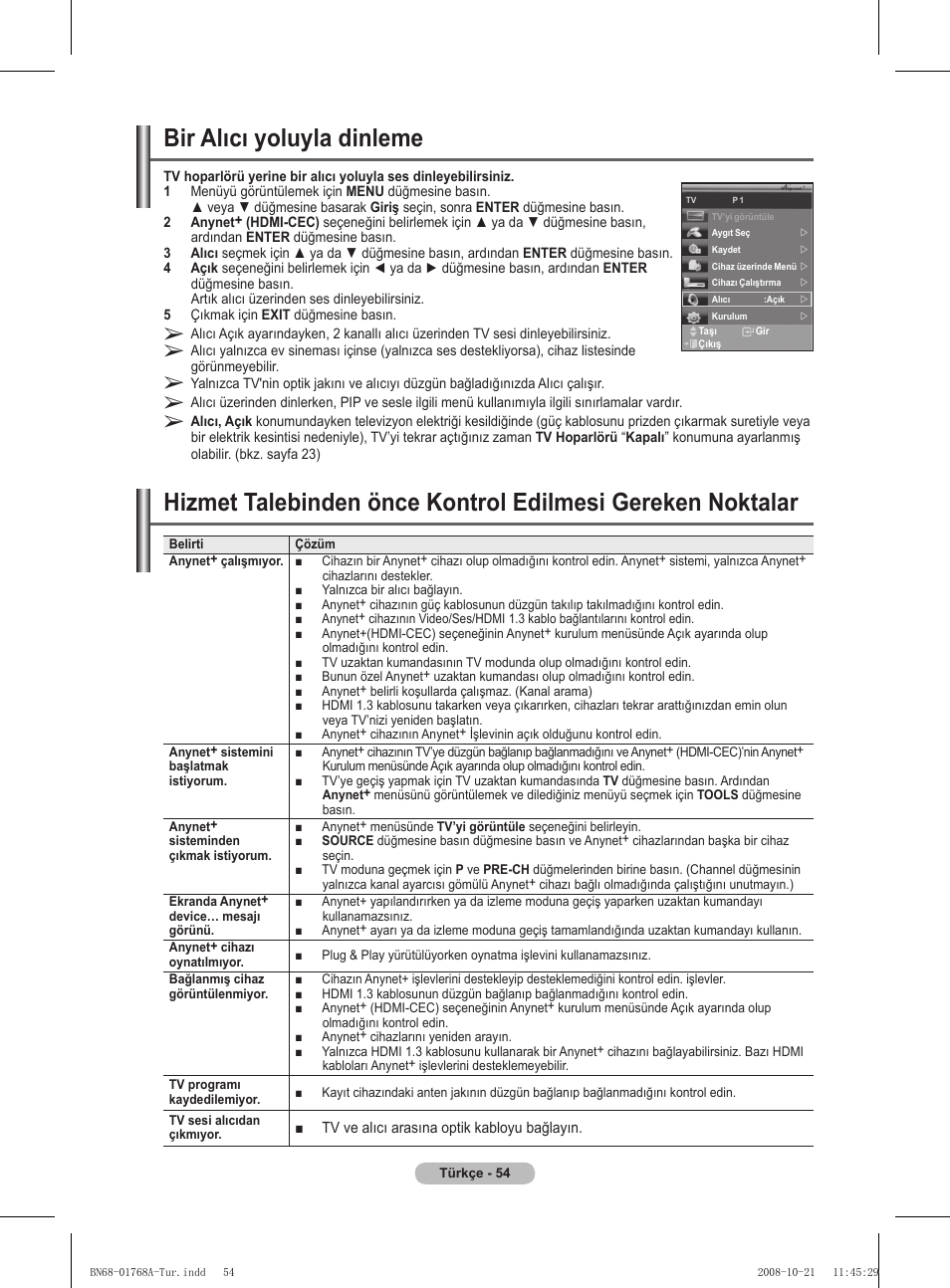 Bir alıcı yoluyla dinleme | Samsung PS58A656T1F User Manual | Page 557 / 567