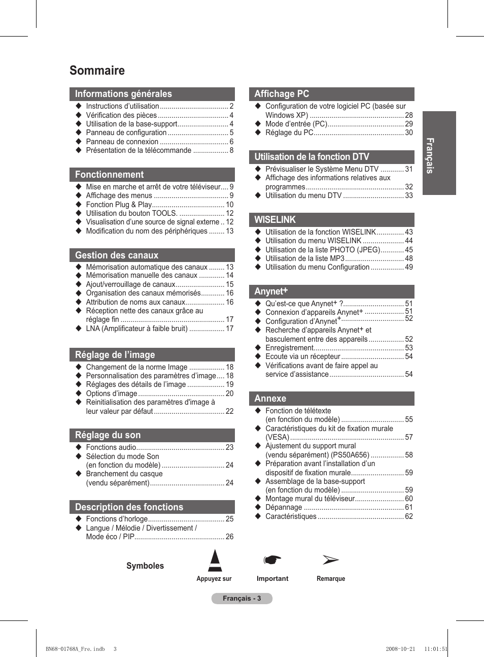 Sommaire | Samsung PS58A656T1F User Manual | Page 67 / 567