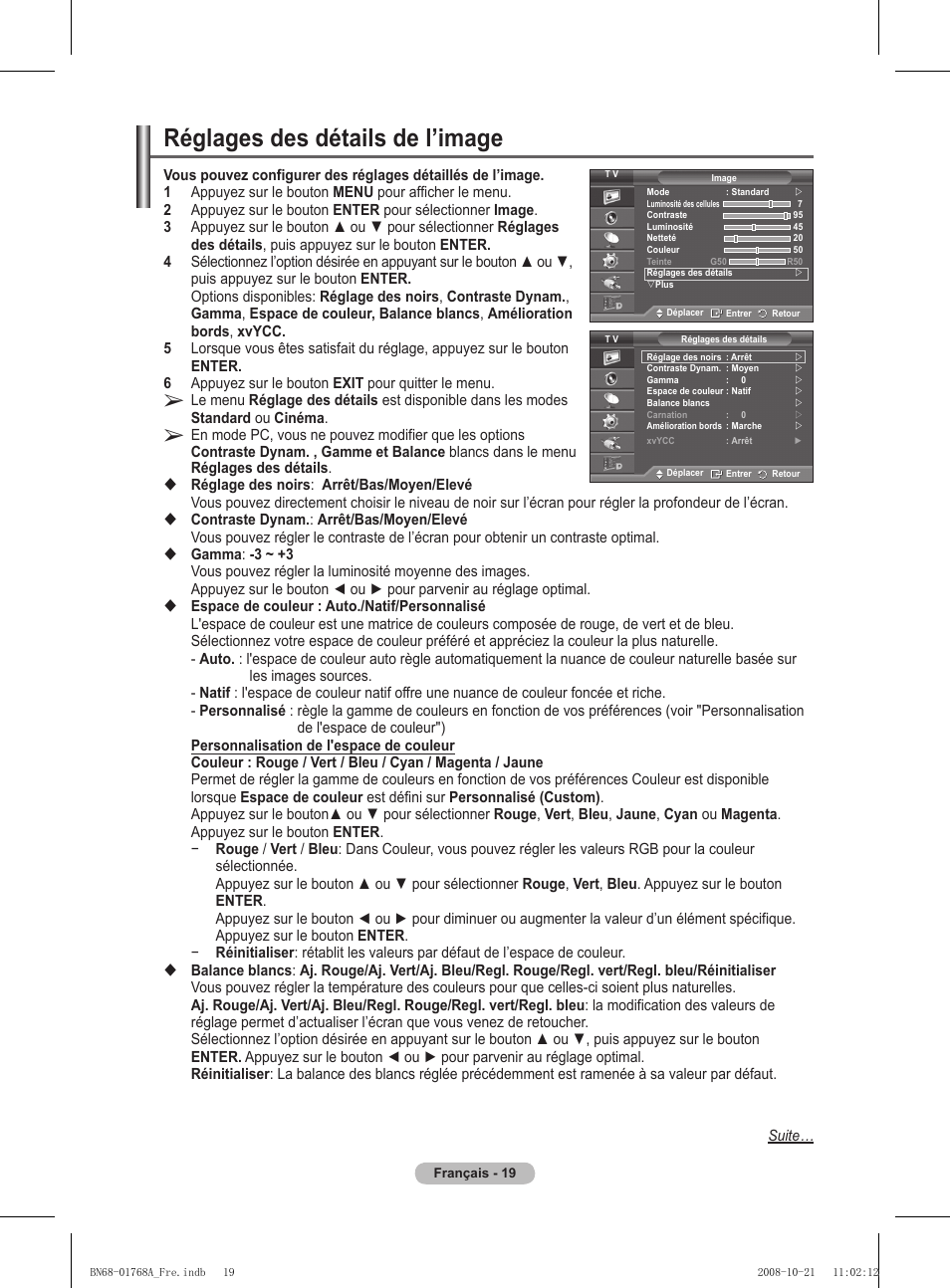 Réglages des détails de l’image | Samsung PS58A656T1F User Manual | Page 83 / 567