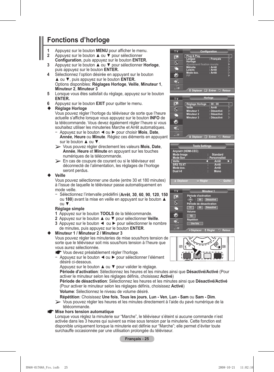 Fonctions d’horloge | Samsung PS58A656T1F User Manual | Page 89 / 567