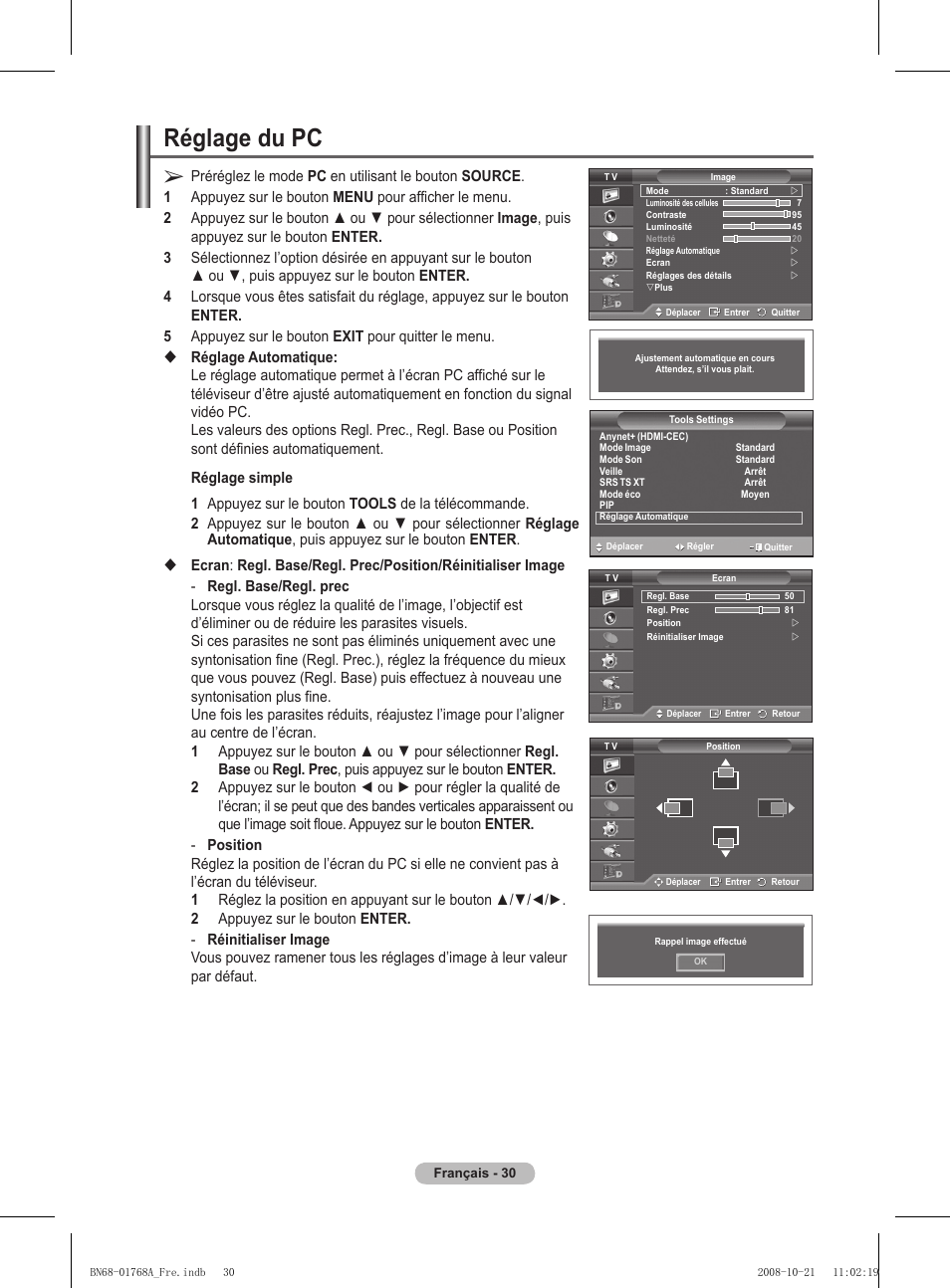 Réglage du pc | Samsung PS58A656T1F User Manual | Page 94 / 567