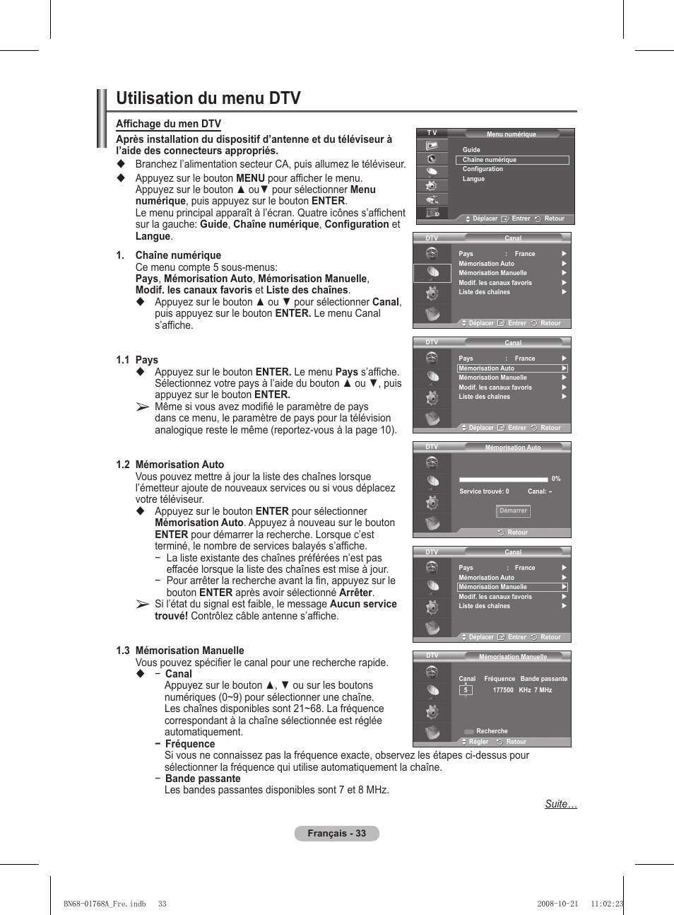 Utilisation du menu dtv | Samsung PS58A656T1F User Manual | Page 97 / 567