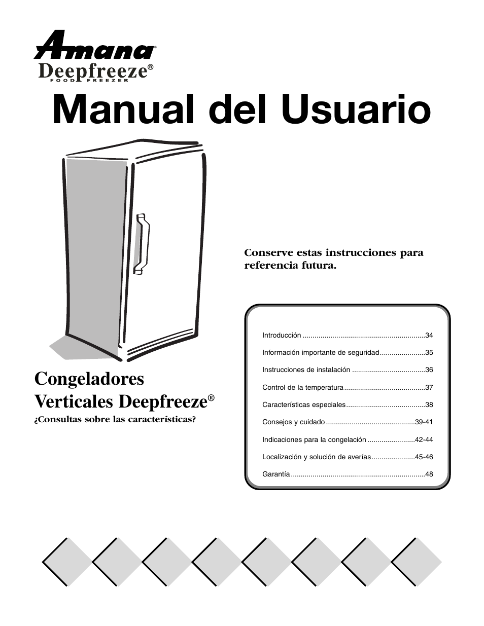 Manual del usuario, Congeladores verticales deepfreeze | Amana 12631105 User Manual | Page 33 / 48