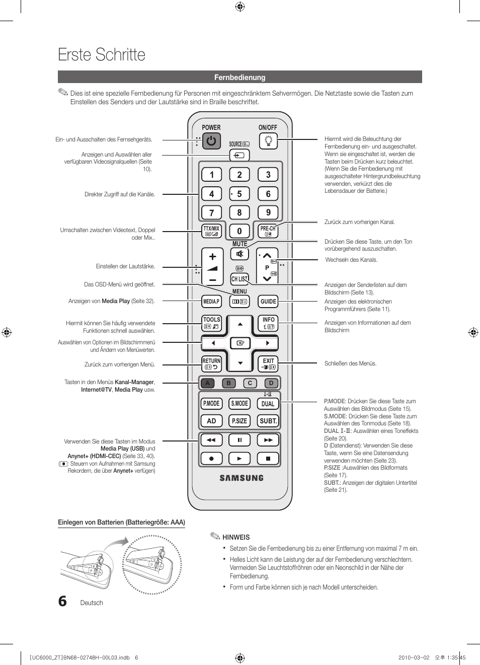 Erste schritte | Samsung UE32C6000RP User Manual | Page 116 / 165