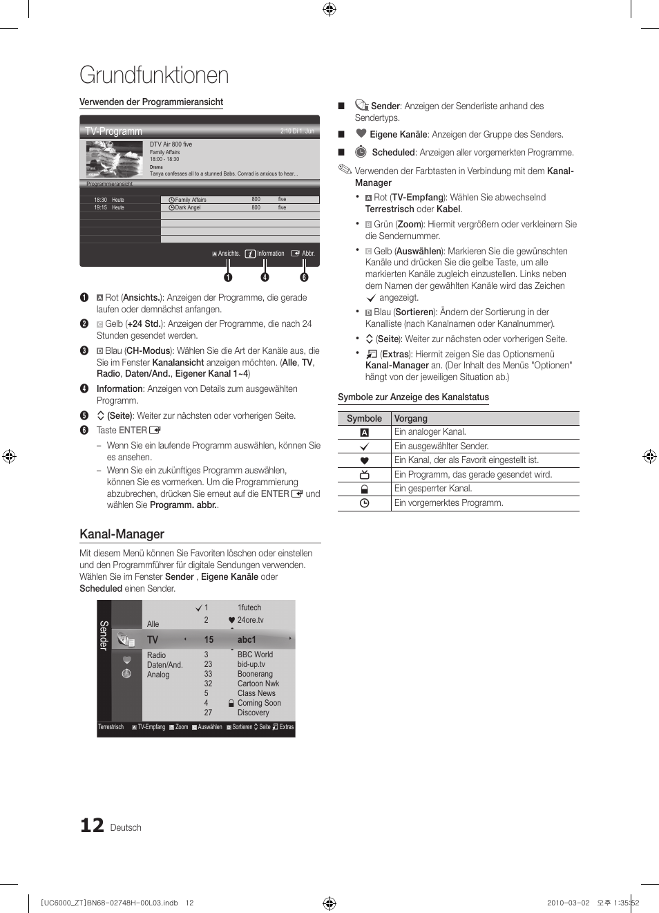 Grundfunktionen, Kanal-manager | Samsung UE32C6000RP User Manual | Page 122 / 165