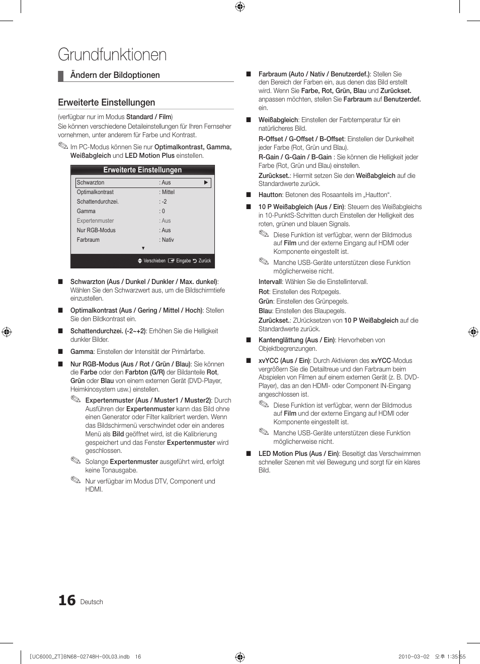 Grundfunktionen, Erweiterte einstellungen | Samsung UE32C6000RP User Manual | Page 126 / 165