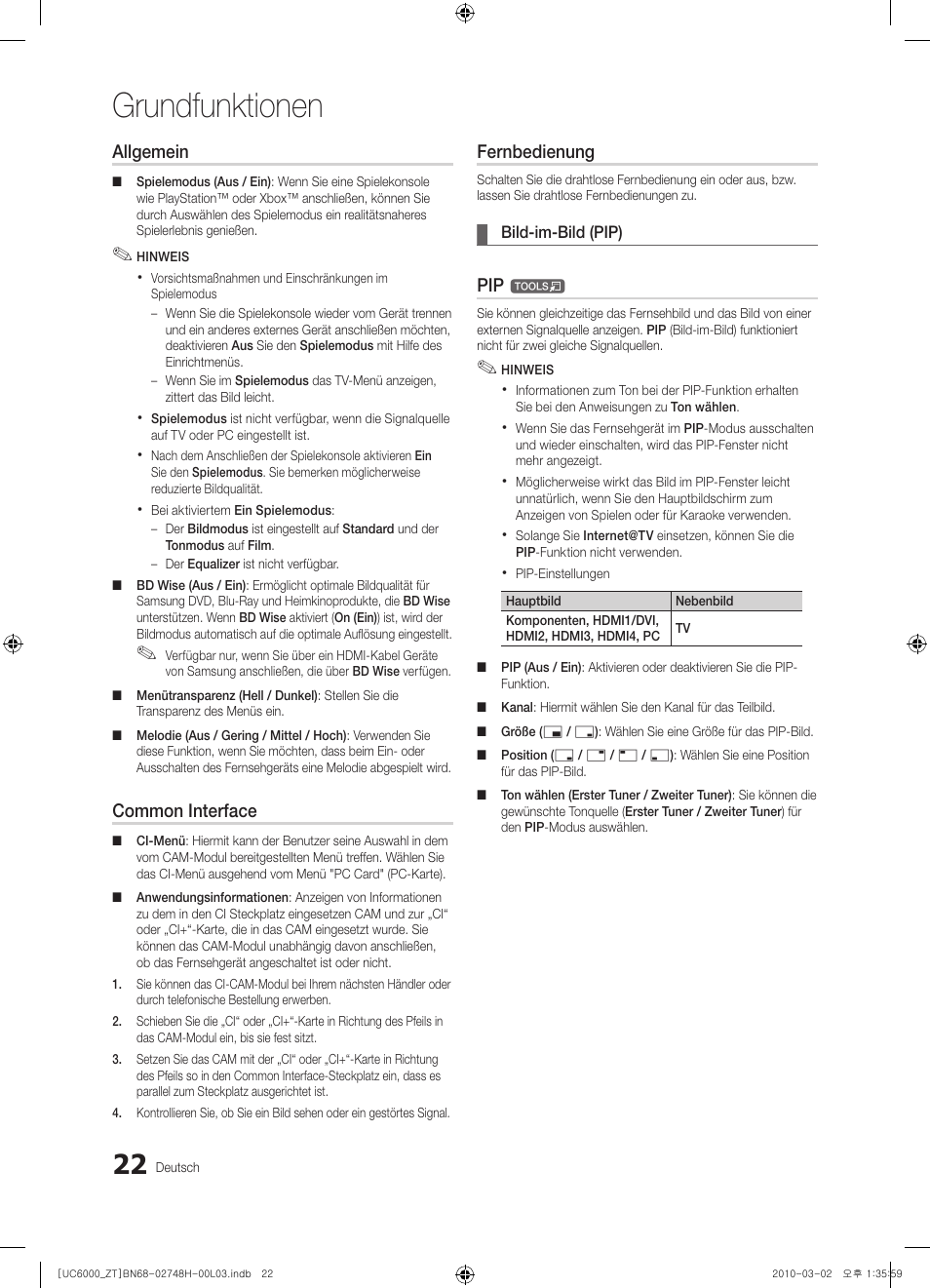 Grundfunktionen, Allgemein, Common interface | Fernbedienung | Samsung UE32C6000RP User Manual | Page 132 / 165