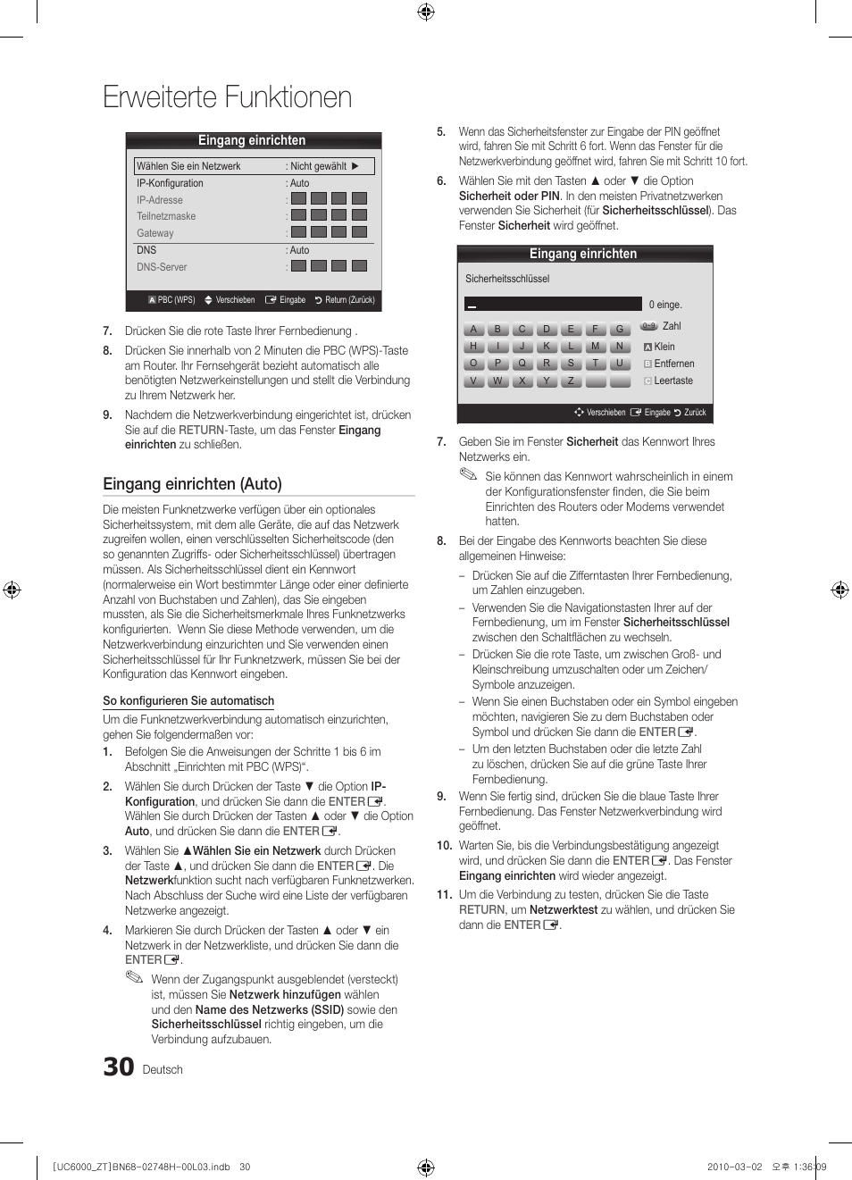Erweiterte funktionen, Eingang einrichten (auto) | Samsung UE32C6000RP User Manual | Page 140 / 165