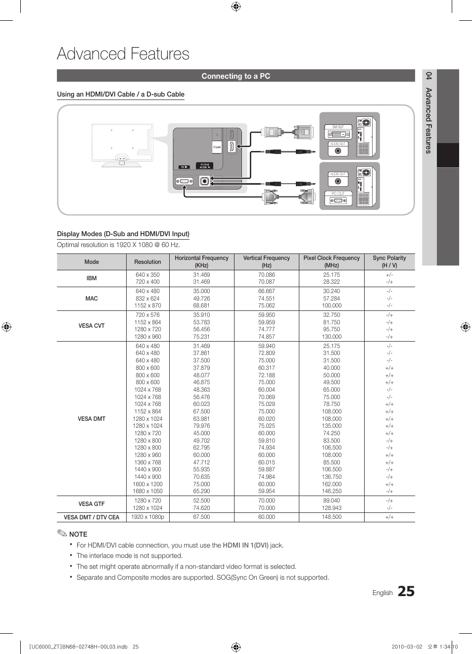 Advanced features | Samsung UE32C6000RP User Manual | Page 25 / 165