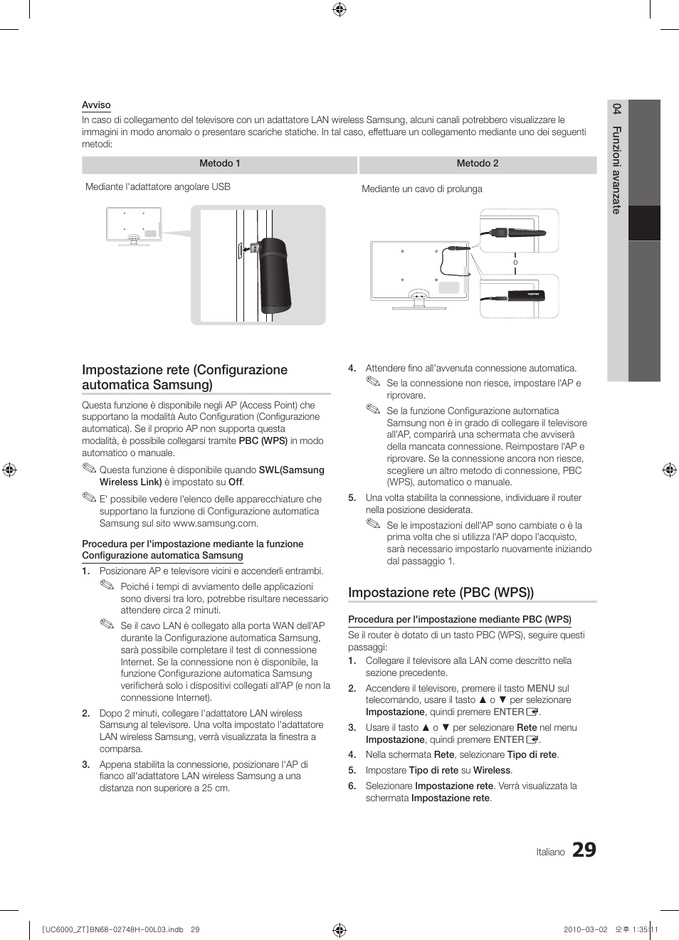 Impostazione rete (pbc (wps)) | Samsung UE32C6000RP User Manual | Page 83 / 165