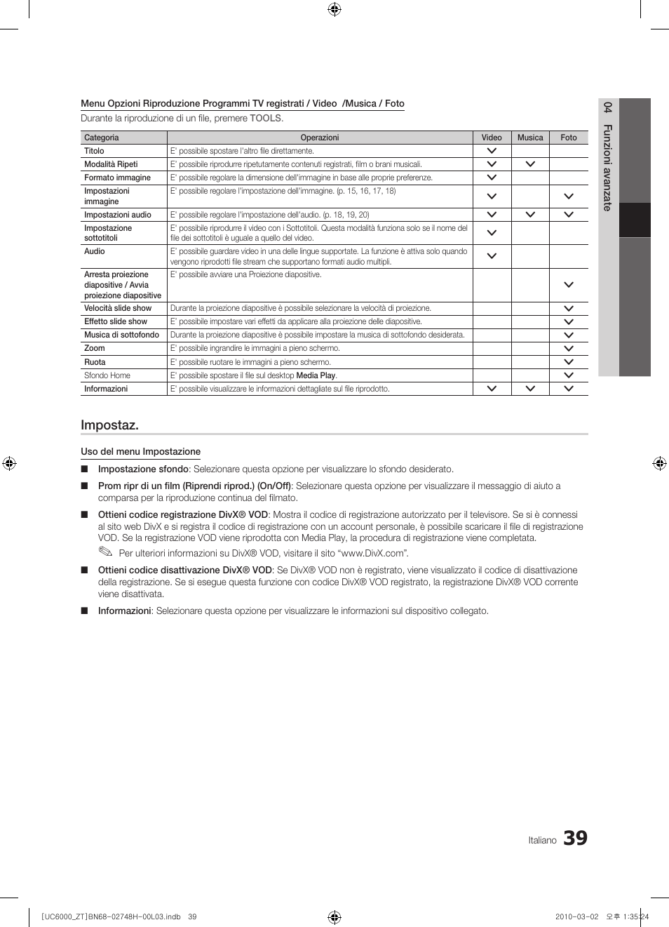 Impostaz | Samsung UE32C6000RP User Manual | Page 93 / 165
