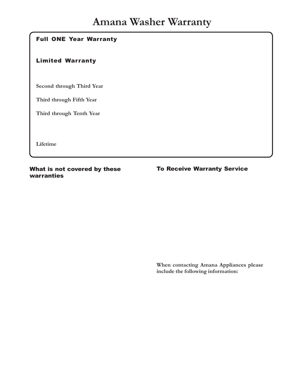 Amana washer warranty | Amana RS3100007 User Manual | Page 49 / 66