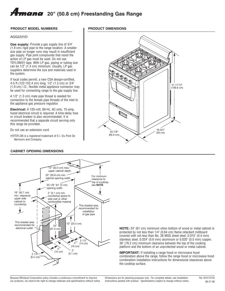 Amana AGG222VD User Manual | 1 page