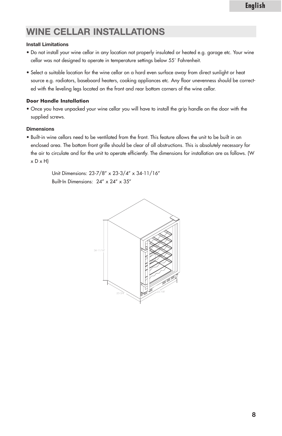 Wine cellar installations, English | Amana AWCE50ARS User Manual | Page 10 / 44