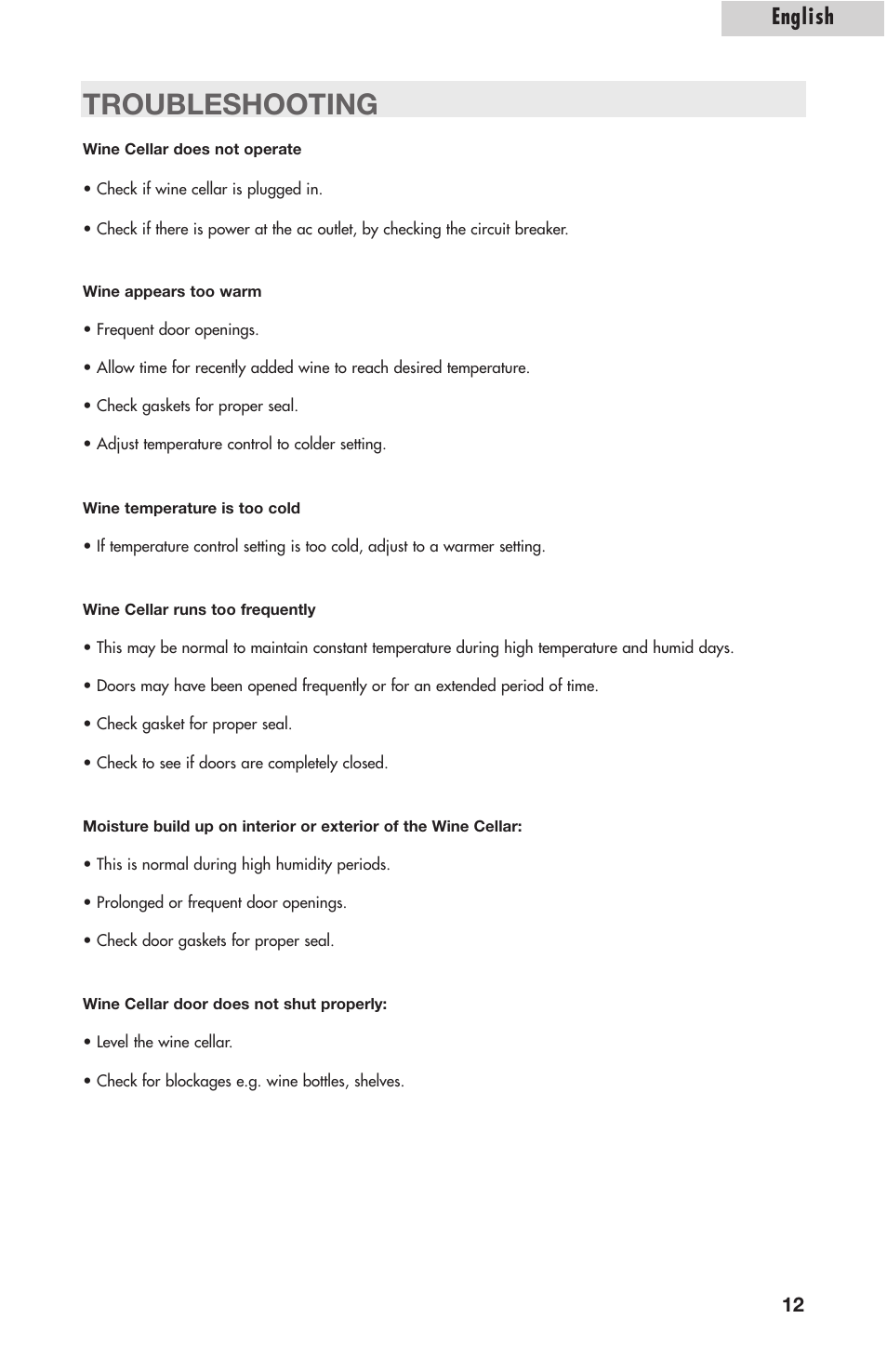 Troubleshooting, English | Amana AWCE50ARS User Manual | Page 14 / 44