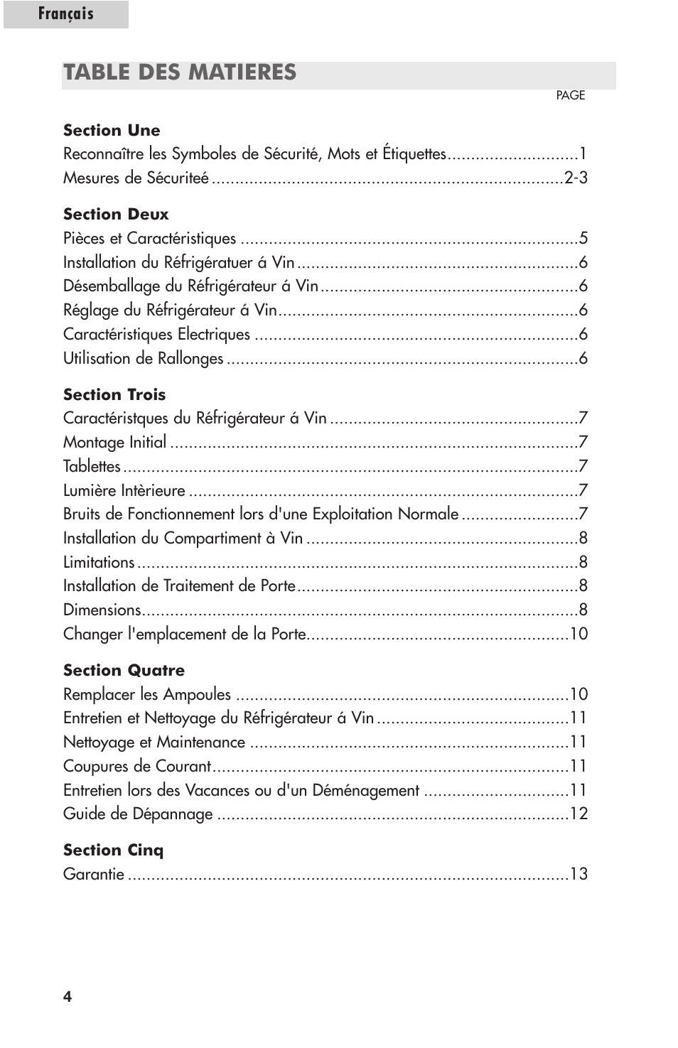 Table des matieres | Amana AWCE50ARS User Manual | Page 19 / 44