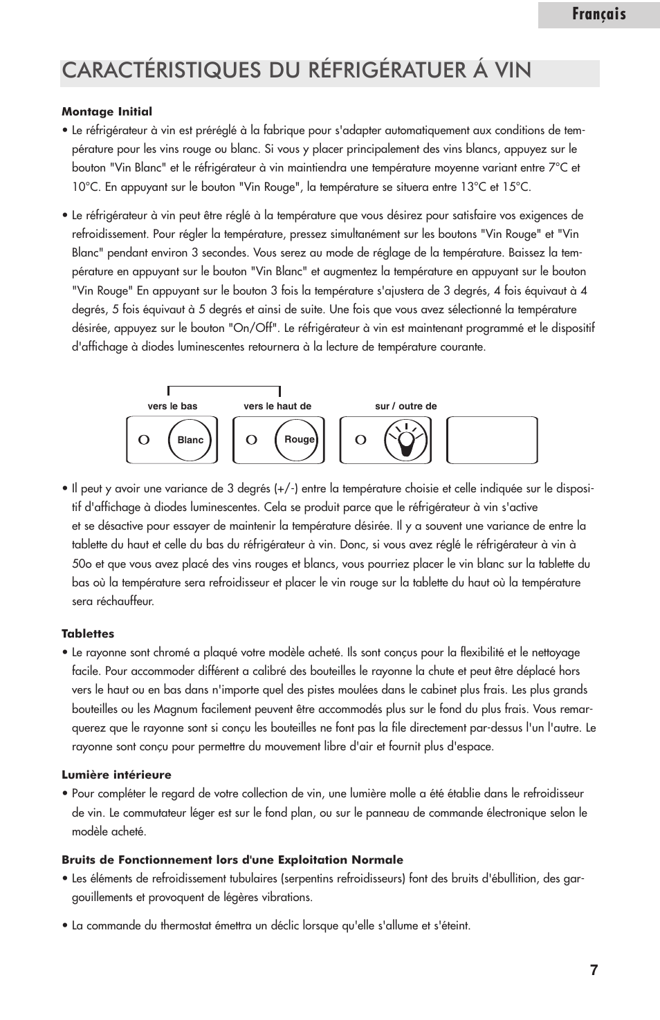 Caractéristiques du réfrigératuer á vin, Français | Amana AWCE50ARS User Manual | Page 22 / 44