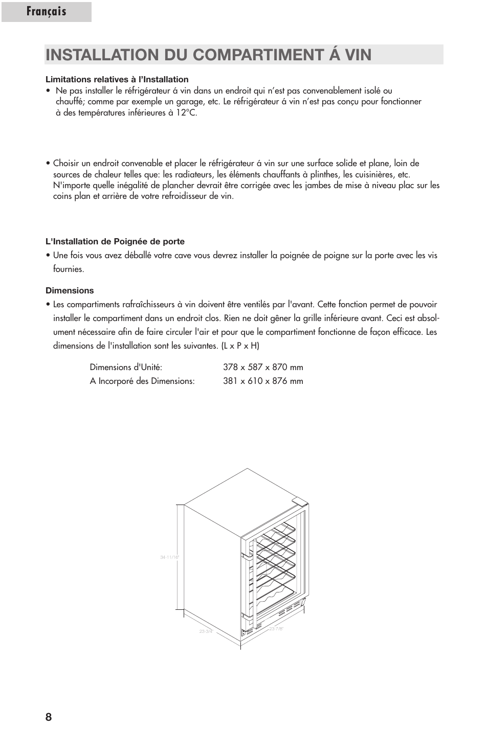 Installation du compartiment á vin, Français | Amana AWCE50ARS User Manual | Page 23 / 44