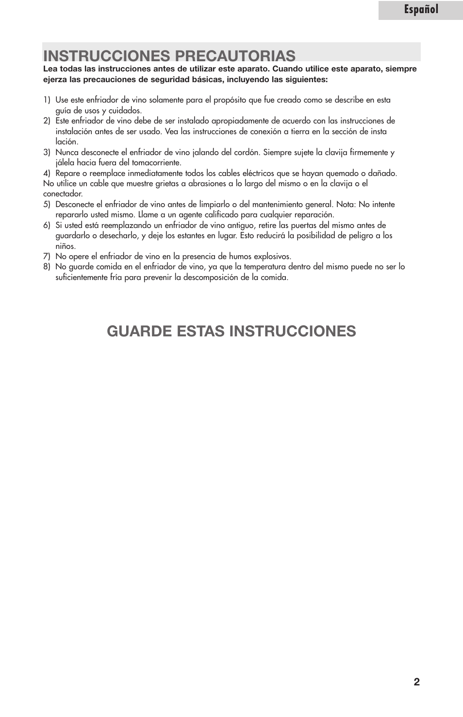 Instrucciones precautorias, Guarde estas instrucciones, Español | Amana AWCE50ARS User Manual | Page 30 / 44