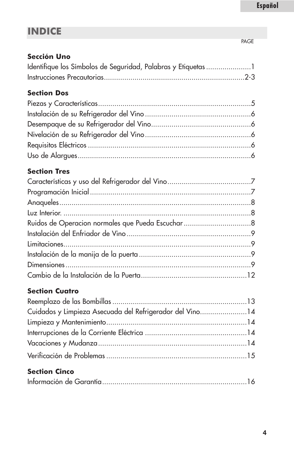 Indice | Amana AWCE50ARS User Manual | Page 32 / 44