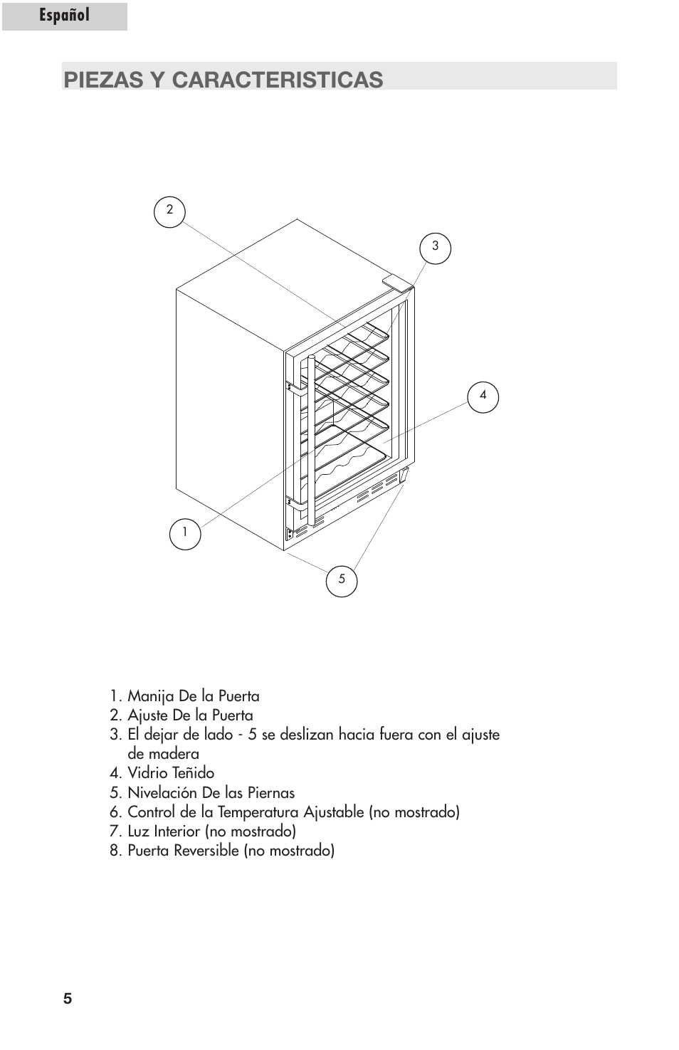 Piezas y caracteristicas, Español | Amana AWCE50ARS User Manual | Page 33 / 44