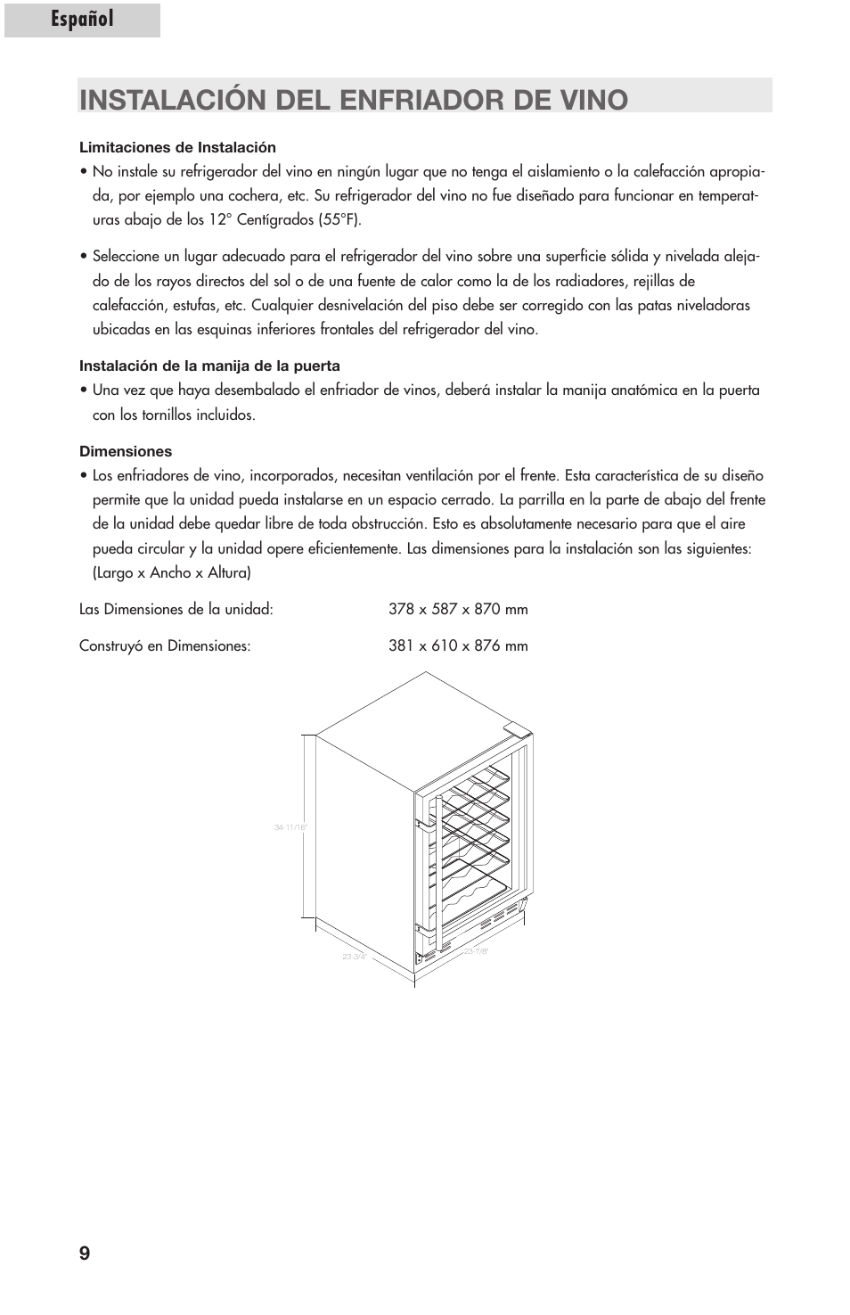 Instalación del enfriador de vino, Español | Amana AWCE50ARS User Manual | Page 37 / 44
