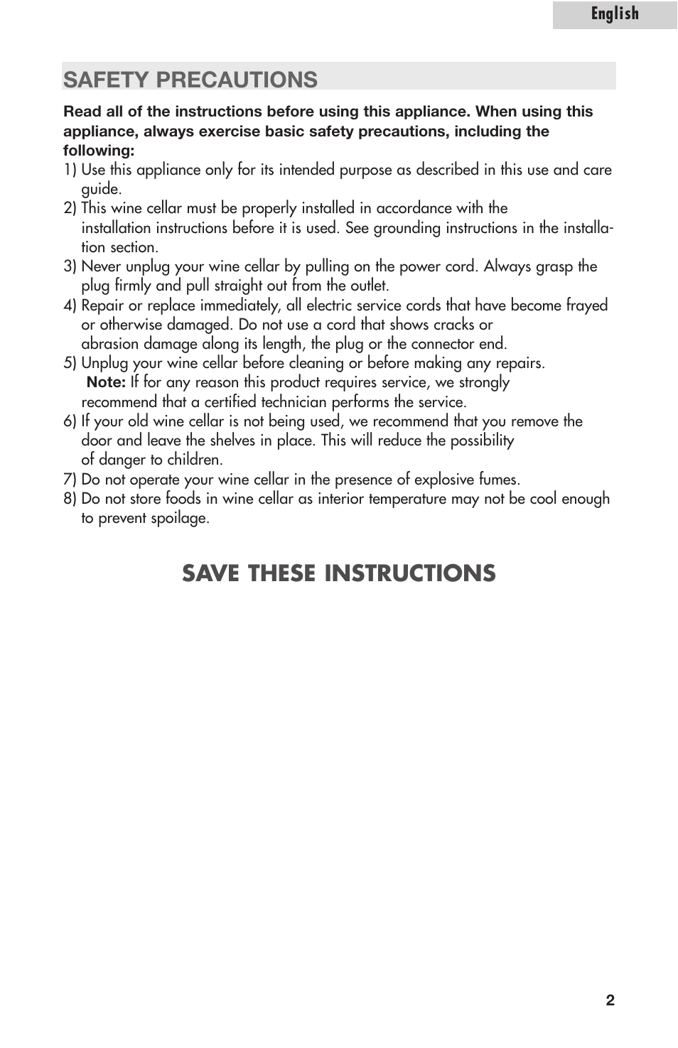 Safety precautions, Save these instructions | Amana AWCE50ARS User Manual | Page 4 / 44
